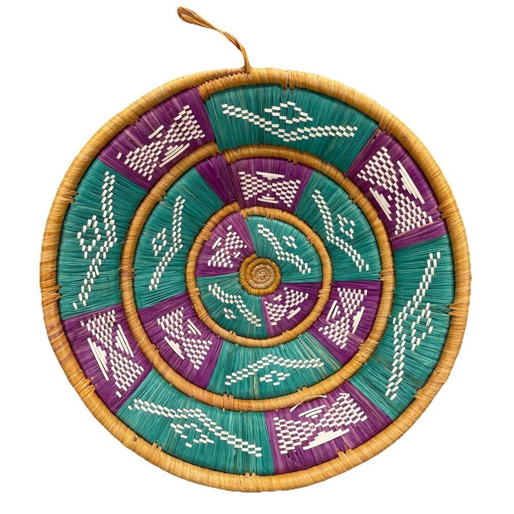 African Eswatini Hand Woven Coiled Hanging Wall Basket Bowl Late 20th Century